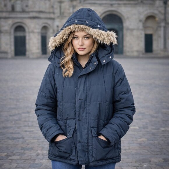 Uniqlo Jackets & Blazers - Uniqlo Down Fill Winter Parka Jacket Detachable Faux Fur Hood Navy Blue #A1755